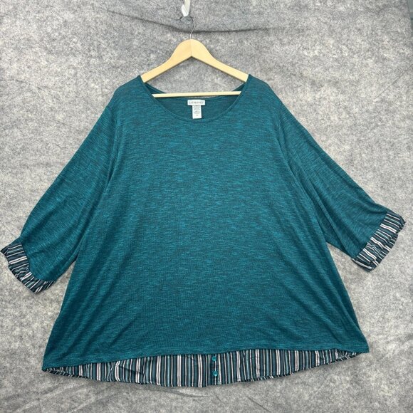 Catherines Sweater Womens Plus 3X Teal Green Striped Heathered Lightweight Knit - Picture 1 of 9